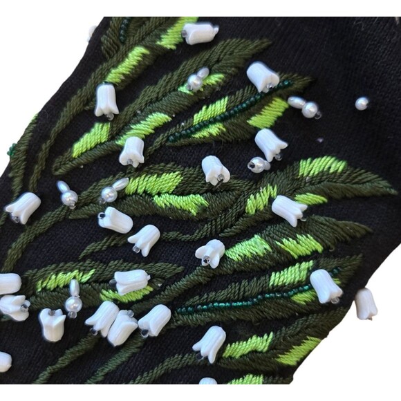 Vintage Berek Womens Sz S Sweater feather Collar Lily of the Valley Bell Flowers - Picture 4 of 12